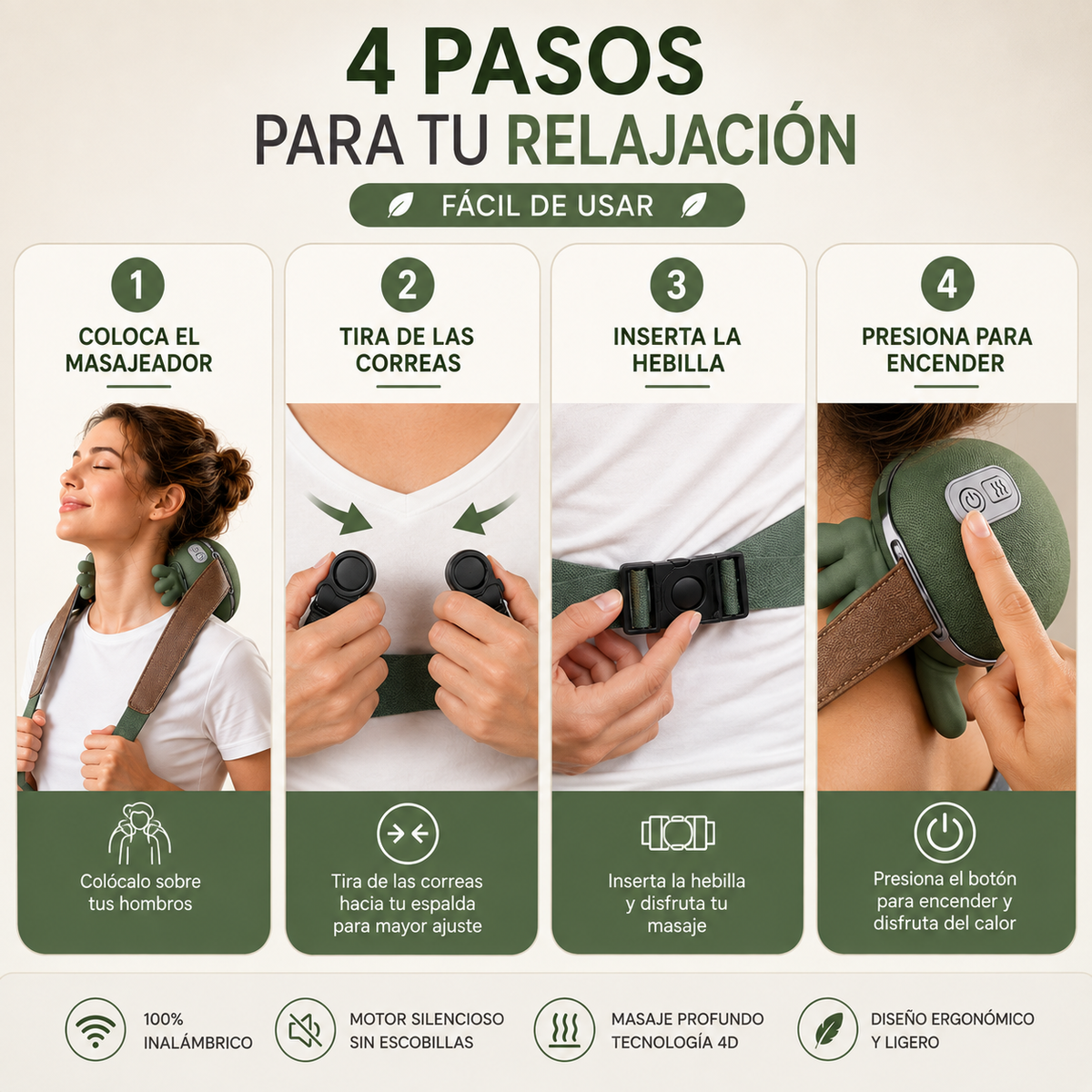 Masajeador De Cuello Con Manos Verde | Alivio Instantáneo