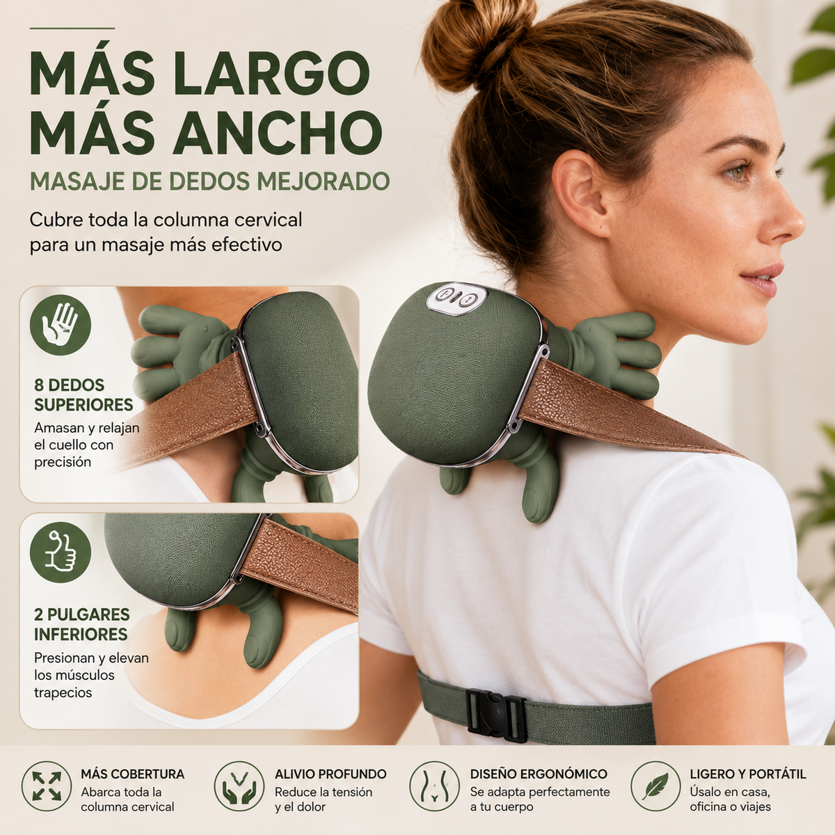 Masajeador De Cuello Con Manos Verde | Alivio Instantáneo